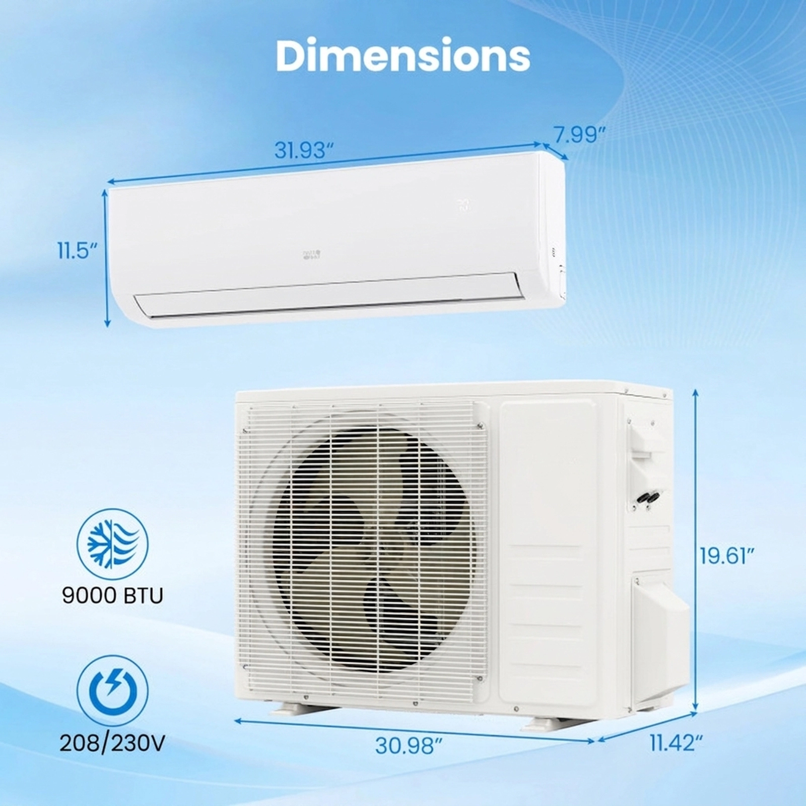 SUGIFT 9000-BTU 20-SEER2 208-230V WiFi Enabled Inverter Ductless Mini Split Air Conditioner and Heater