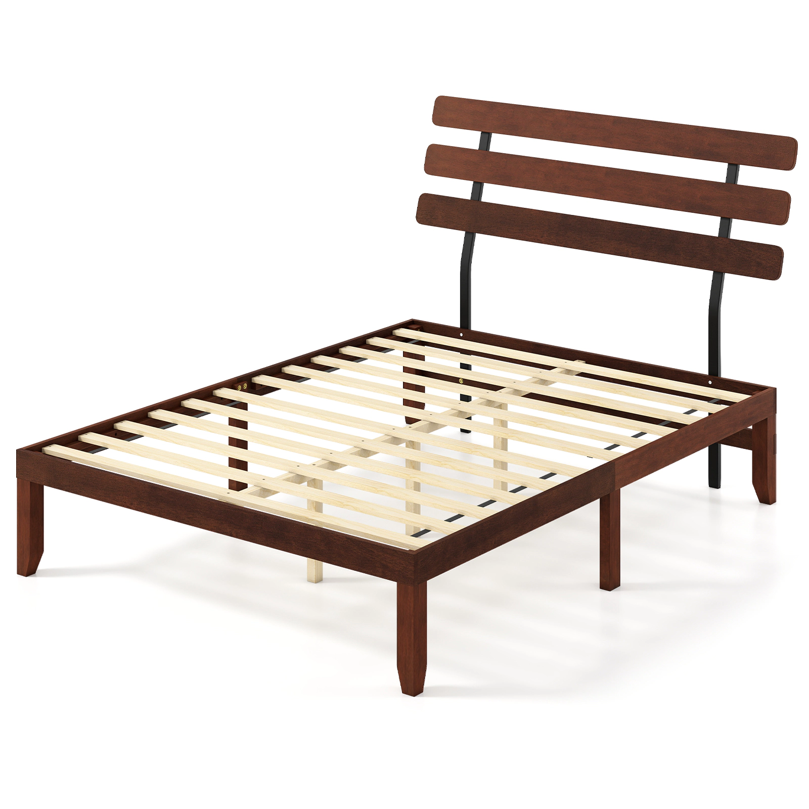 SUGIFT Queen Solid Wood Platform Bed Frame with Retro High Headboard 800-lb Capacity Walnut