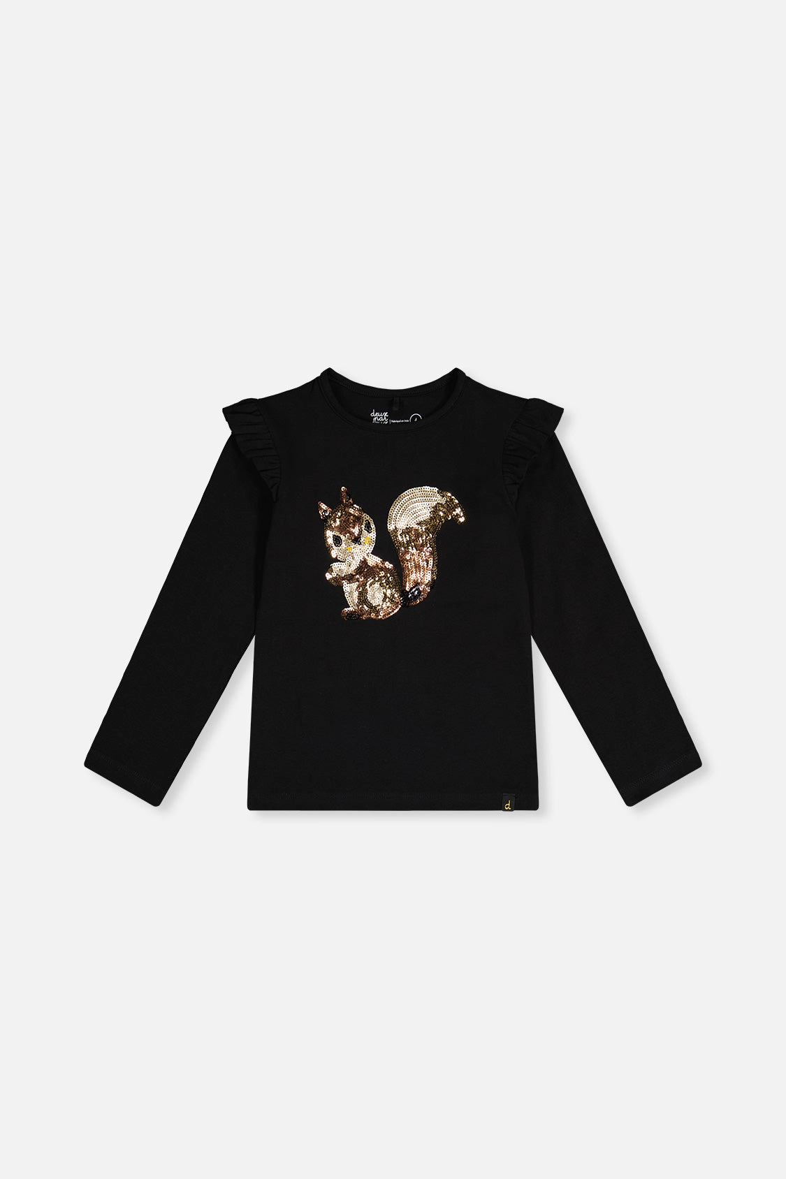 Deux par Girls Sequin Squirrel Organic Cotton Long Sleeve T-Shirt