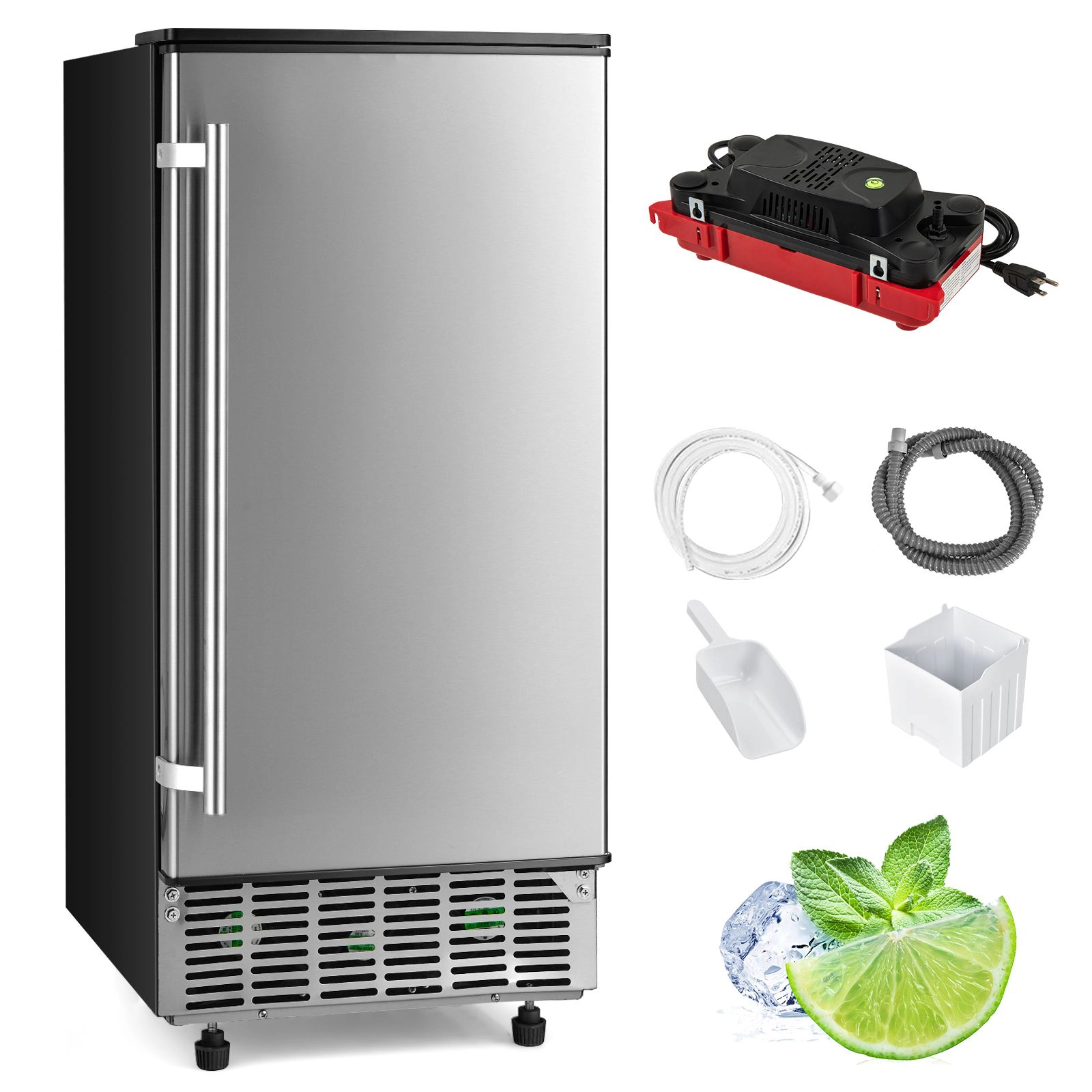 SlickBlue Silver Black Freestanding Ice Machine, 80 Lbs Daily, 24 Lbs Storage, 24H Timer