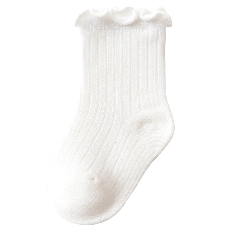 MyKids-USA Baby Solid Color Mesh Breathable Ruffle Design Socks