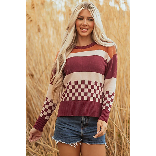 Threaded Pear Women's Noelle Checkered Knitted Sweater