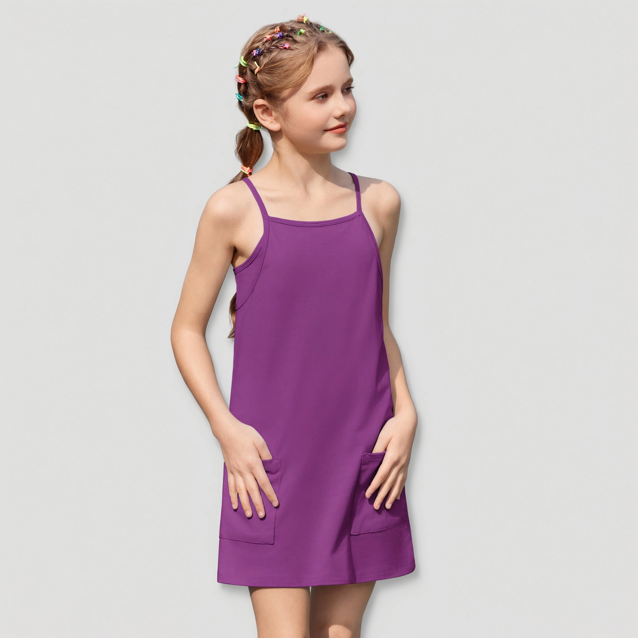Arshiner Girl's Spaghetti Strap One Piece Romper Dress with Shorts and Pockets