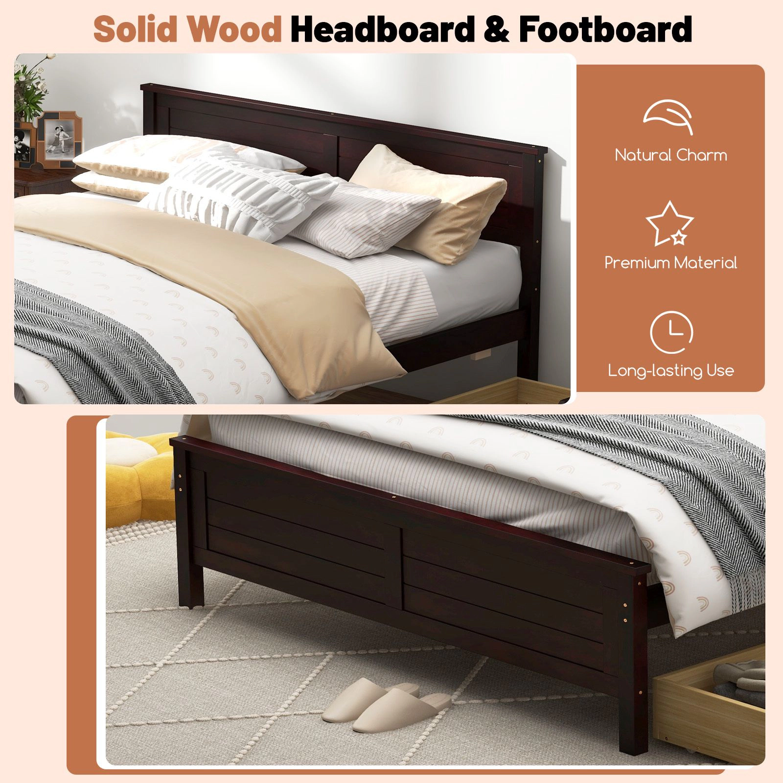 SlickBlue Full Bed Frame with Wood Headboard & Storage Drawers