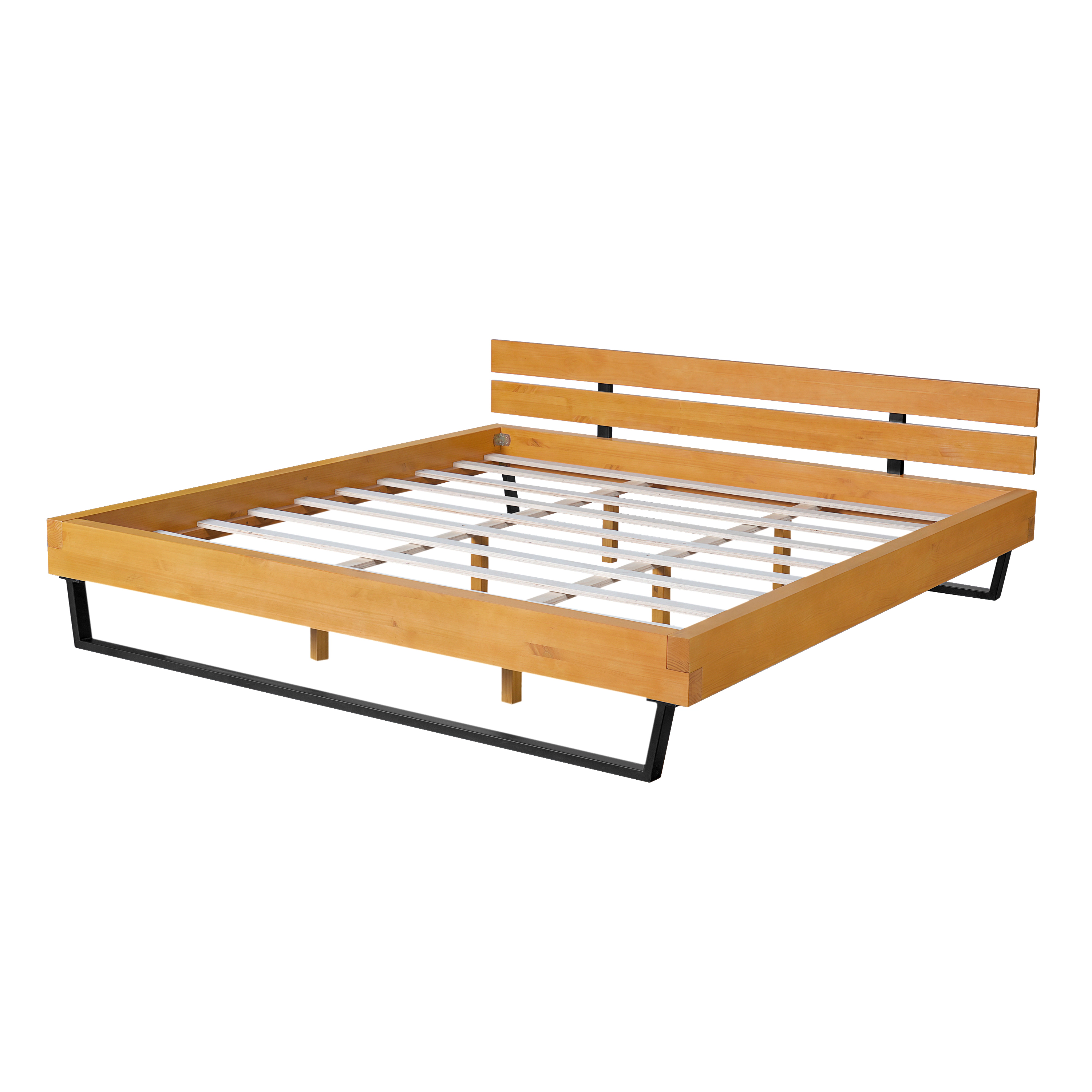 Flynama King Pine Wood Bed Frame, Natural & Black