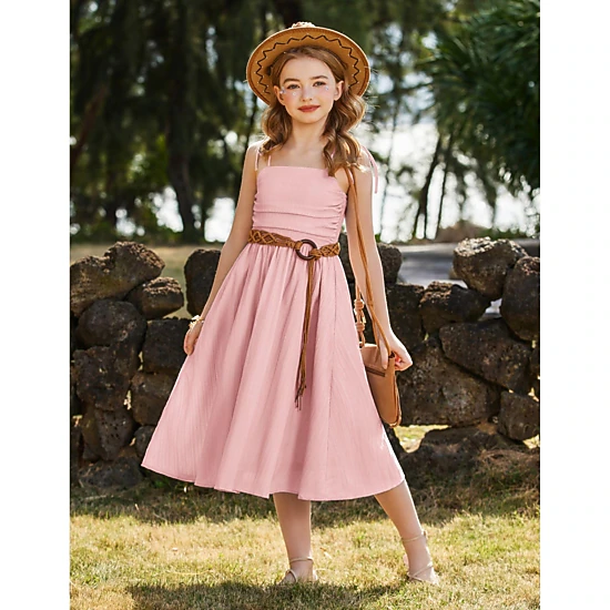 Arshiner Girls Maxi Dresses Spaghetti Strap Ruffle Hem Sleeveless Flowy Summer Cami Dress