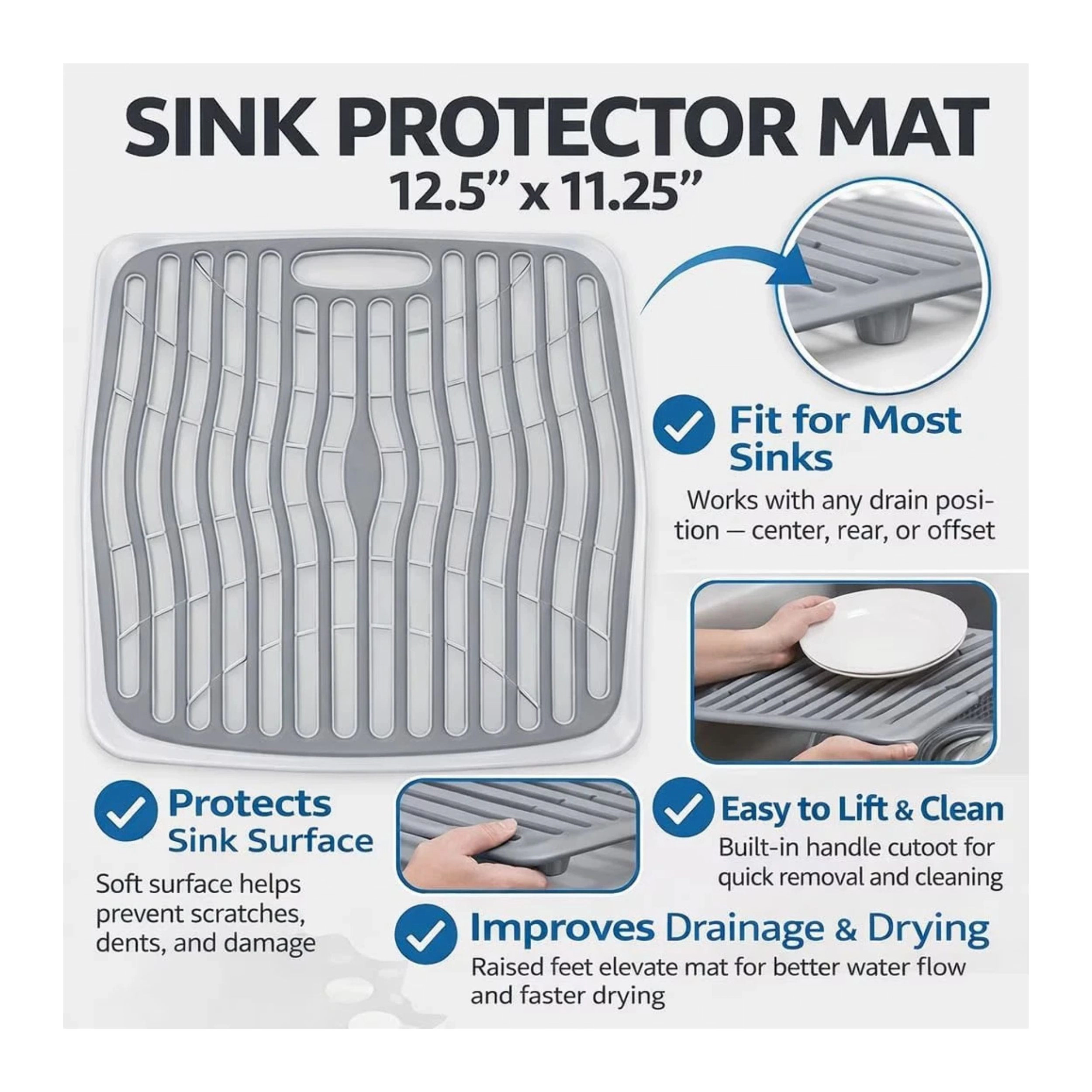 Home Collection Pack of 2 Black Kitchen Sink Protector Mats