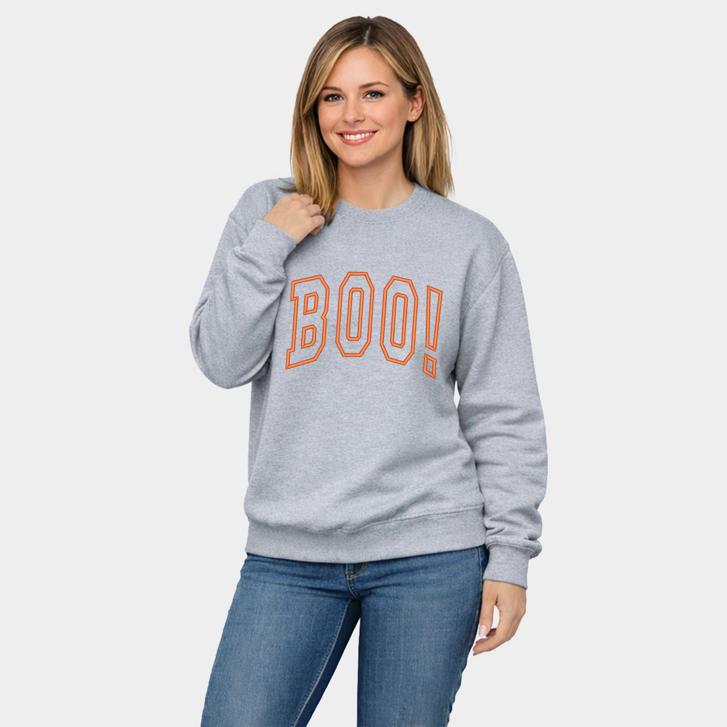 Simply Sage Market - Embroidered Boo Arched  Women's Graphic Sweatshirt