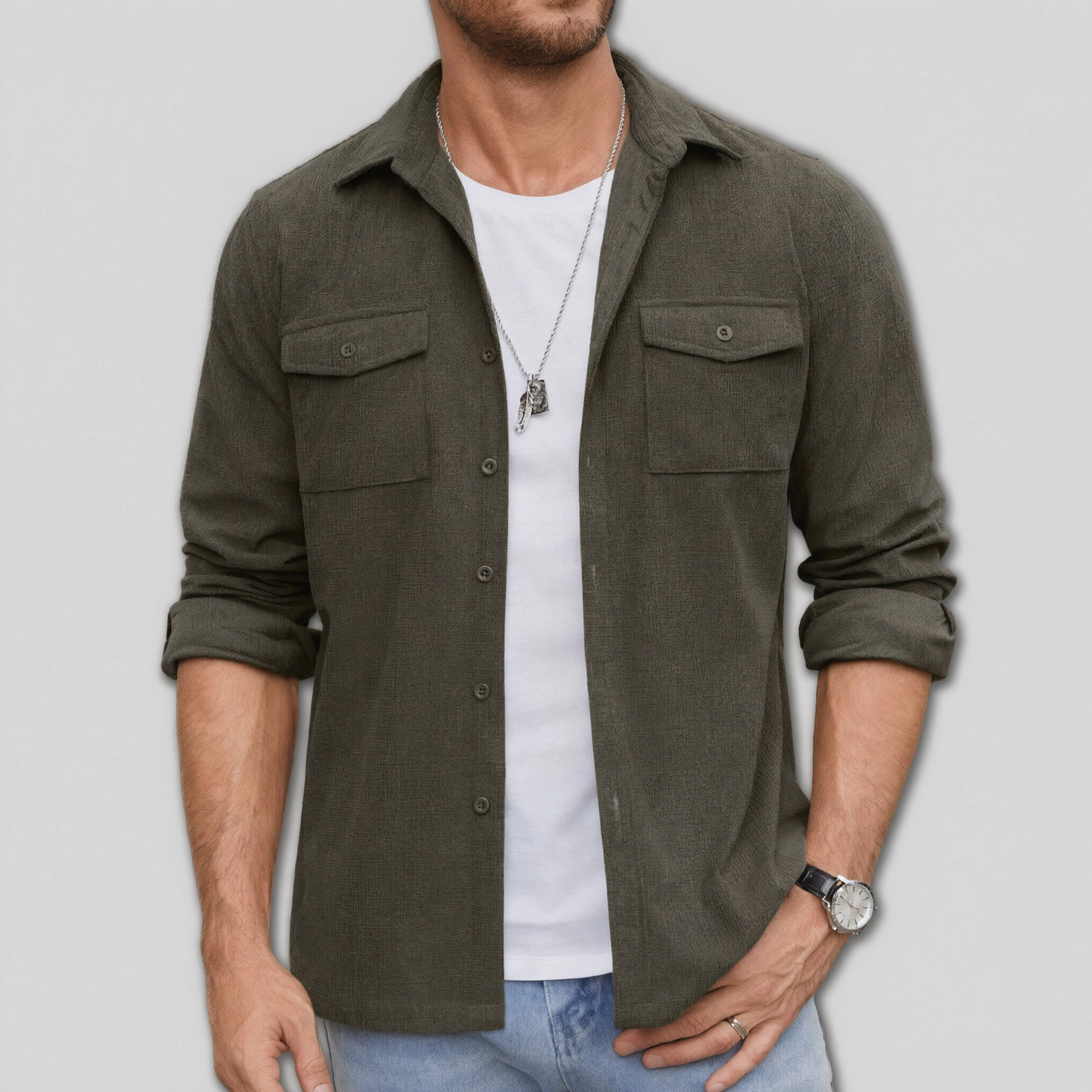 COOFANDY Men's Regular Fit Long Sleeve Collar Neck Button Front Shirt