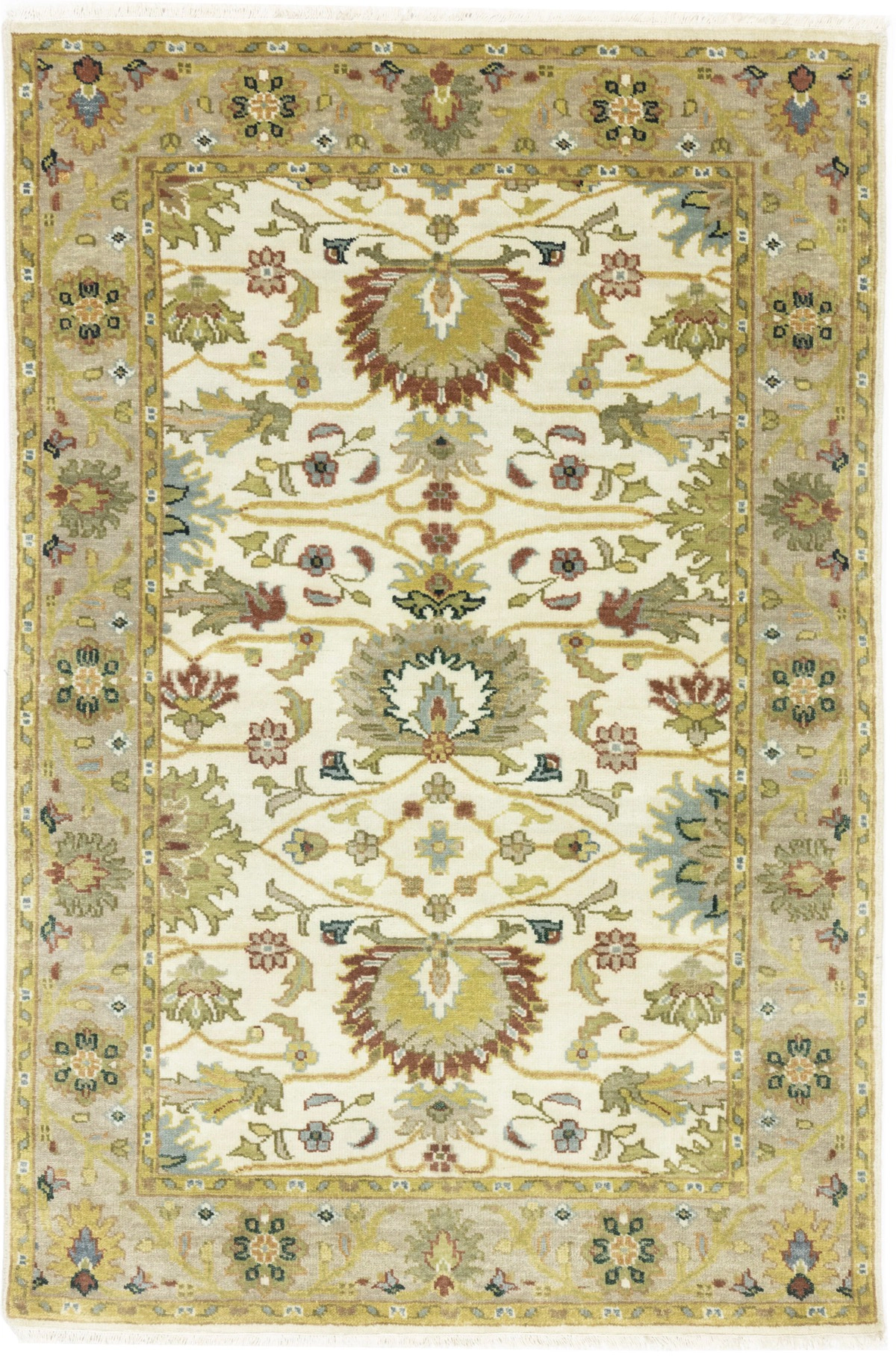 Magic Rugs 4'0 X 6'0 Hand Knotted Peshawar Cream & Tan Chobi Wool Rug