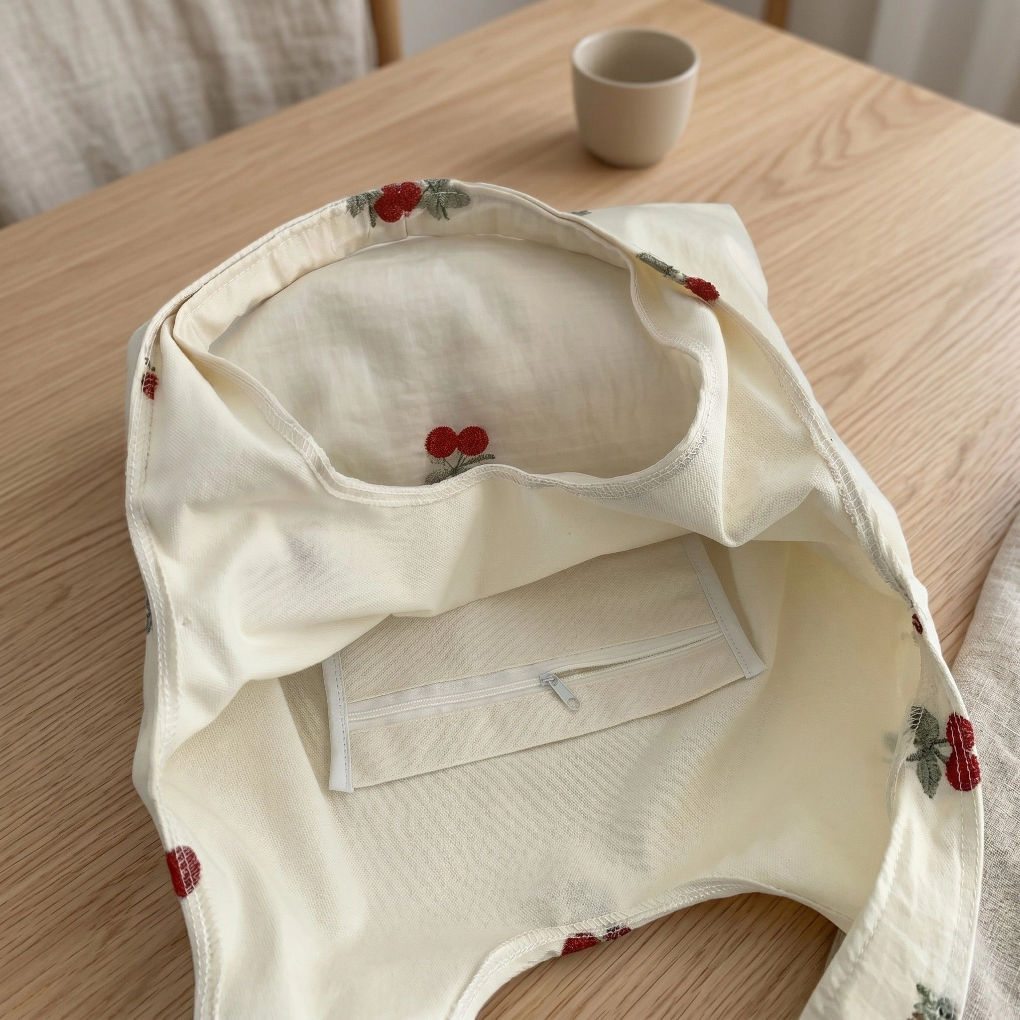Alilang Women's Cherry Embroidered Slouchy Shoulder Tote Bag Soft Lightweight Fabric Everyday Carryall86