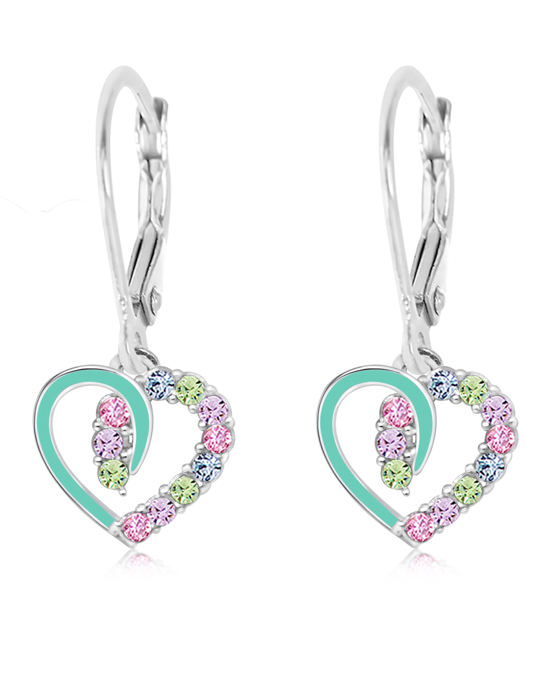 CHANTEUR Kids Sterling Silver Leverback Heart Earrings with Pink Crystal