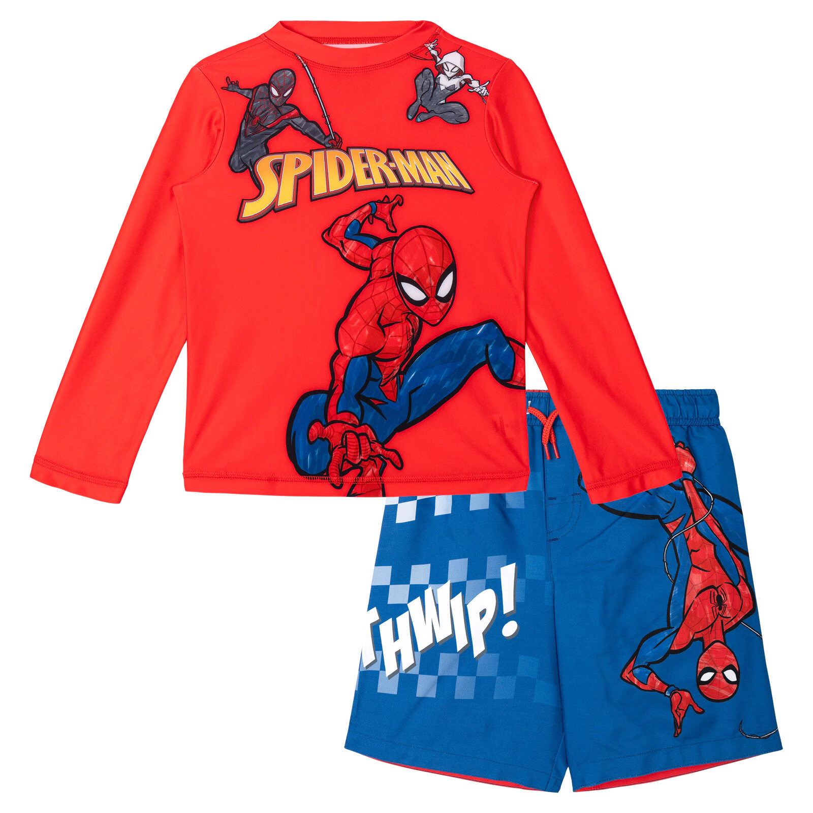 Marvel Spider-Man Boys' Long Sleeve Rash Guard and Swim Trunks Set
