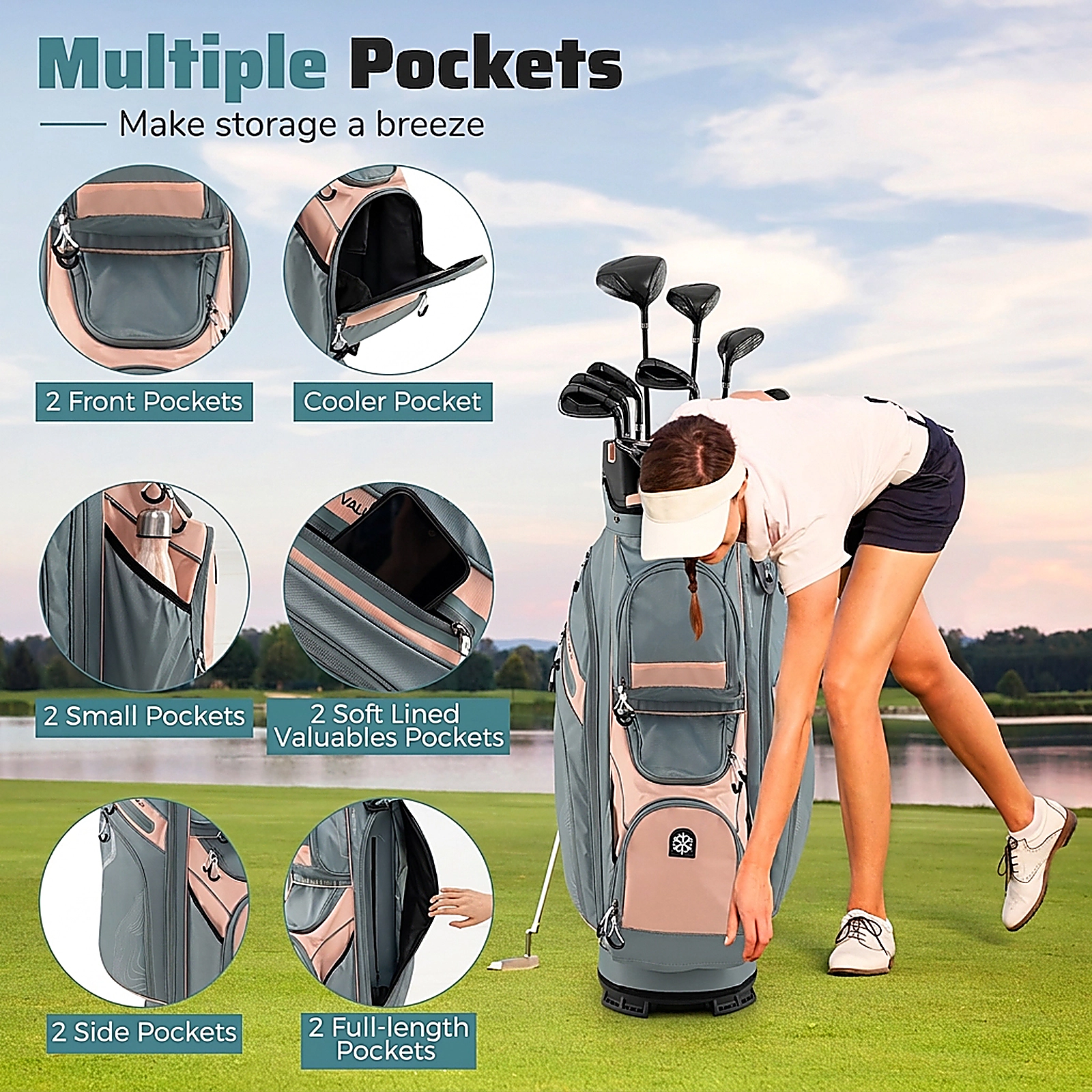 SUGIFT Molded Lock Top Golf Cart Bag with 14-Way Full Length Dividers 35.5-in Tall Orange