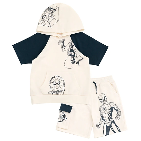 Marvel Spider-Man Boys' 2-Piece French Terry Hooded Tee and Shorts Set