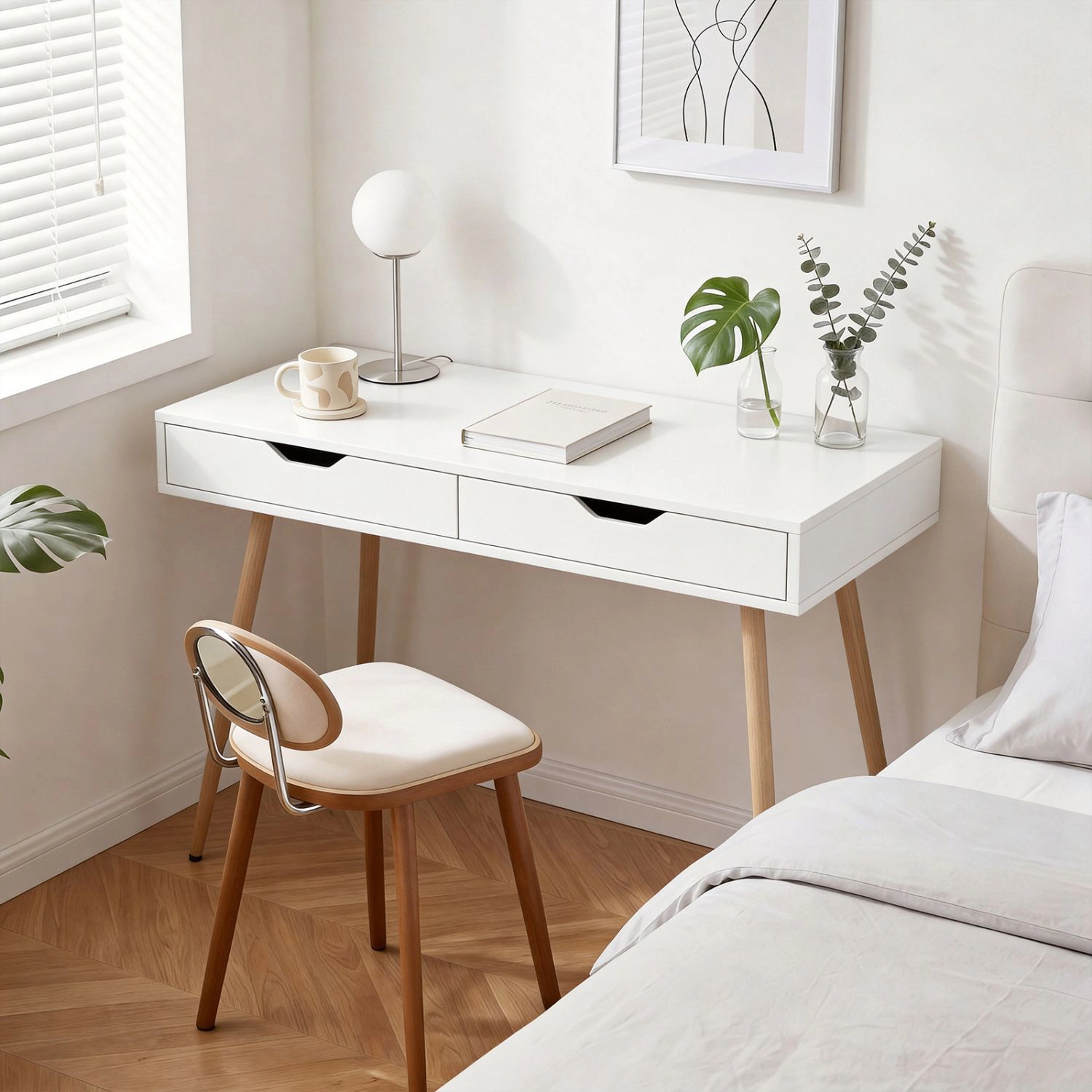 SlickBlue Small Computer Desk with 2 Drawers and Anti-Tip Kits