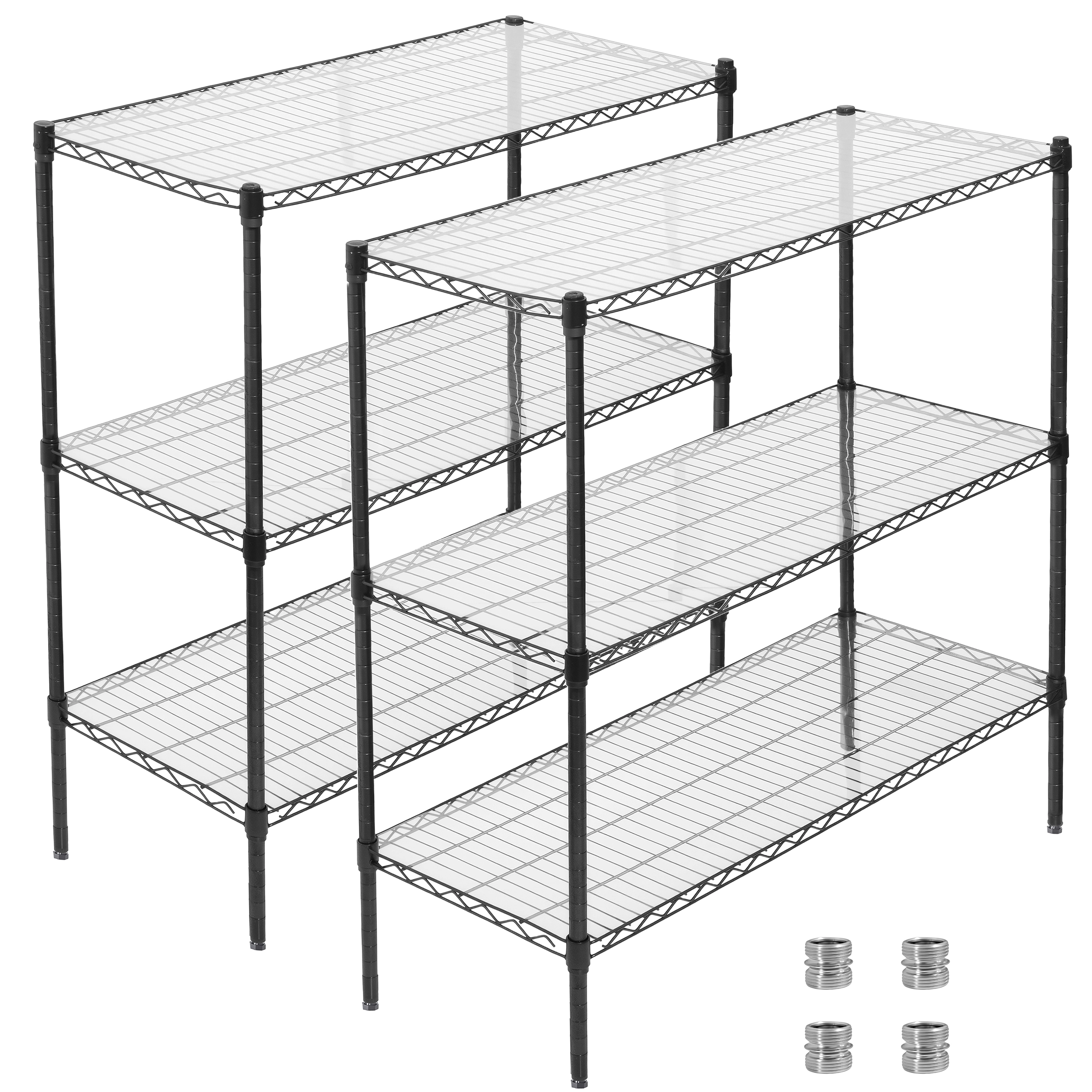 Flynama 3 Tier Wire Shelving 1050lbs 48L x 18D x 96H in Set of 2 with Liners Adjustable Heavy Duty Storage in Black
