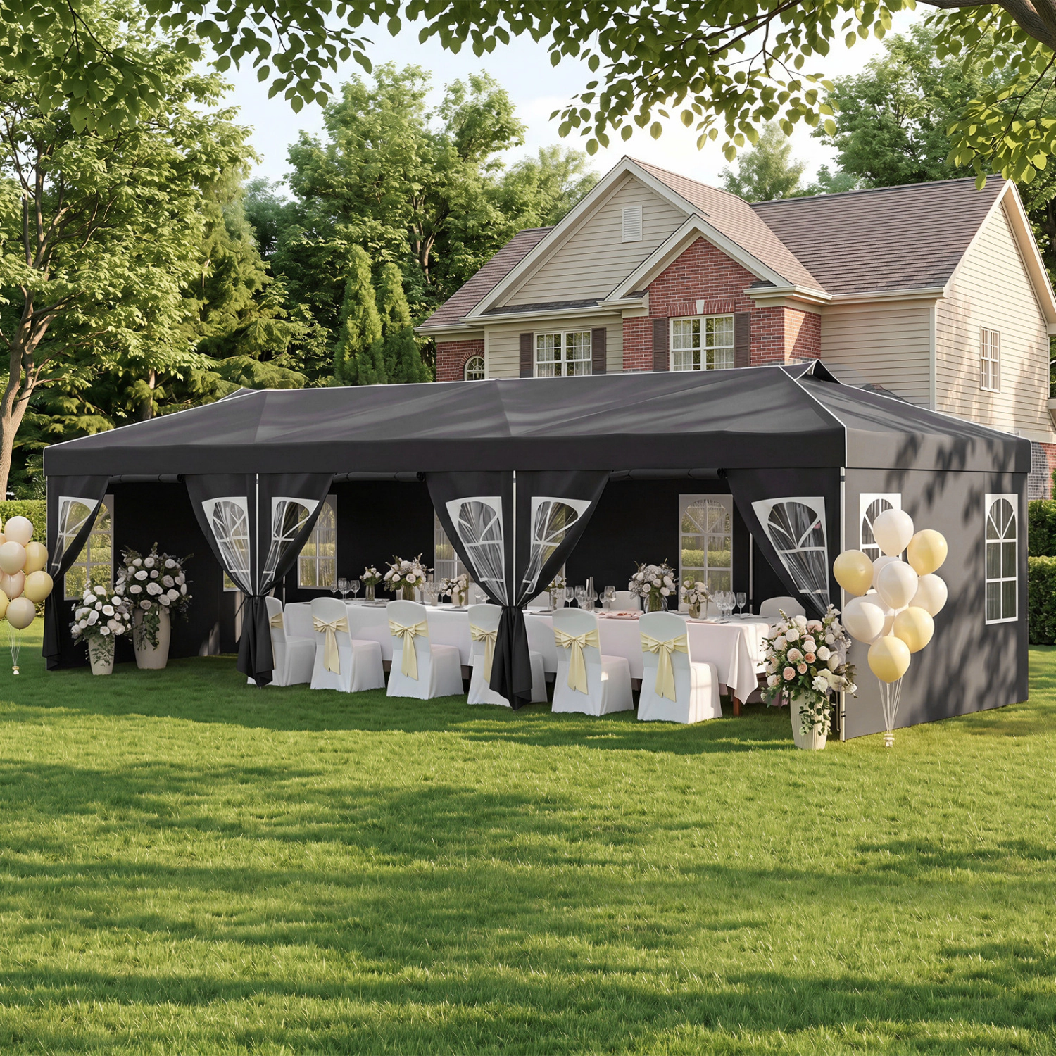 LJG 10 x 30 FT Pop up Canopy Tent with 8 Sidewalls and Adjustable Height
