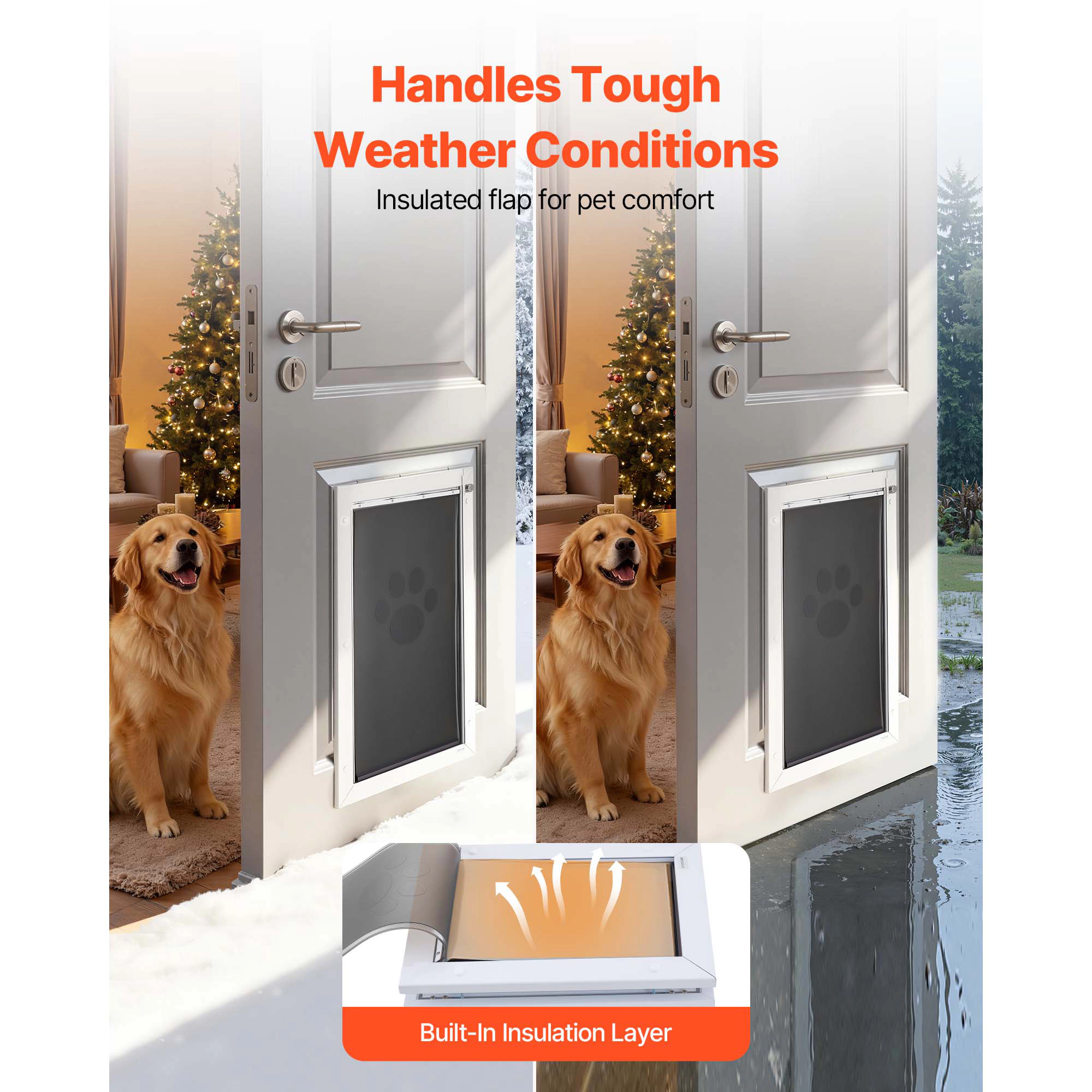 HONGGE Pet Door, X-Large, Triple Magnetic Flap Metal Frame, Weatherproof for Interior and Exterior Doors, White