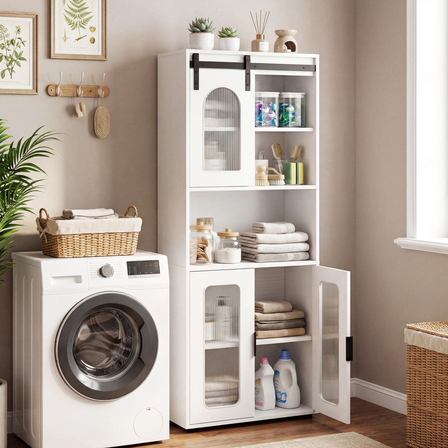 SlickBlue Tall Storage Cabinet with Sliding Barn Door & Double Doors