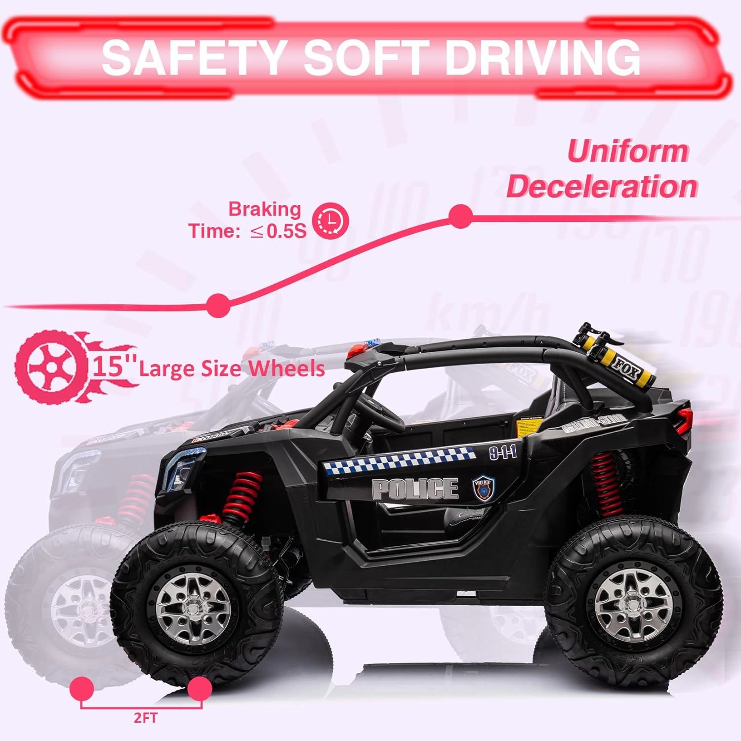 Enjyam 24V 2-Seater Kids UTV, 4WD Ride On Car w/Remote, 4×75W Motors, Leather Seats, Suspension, Music & LED Lights