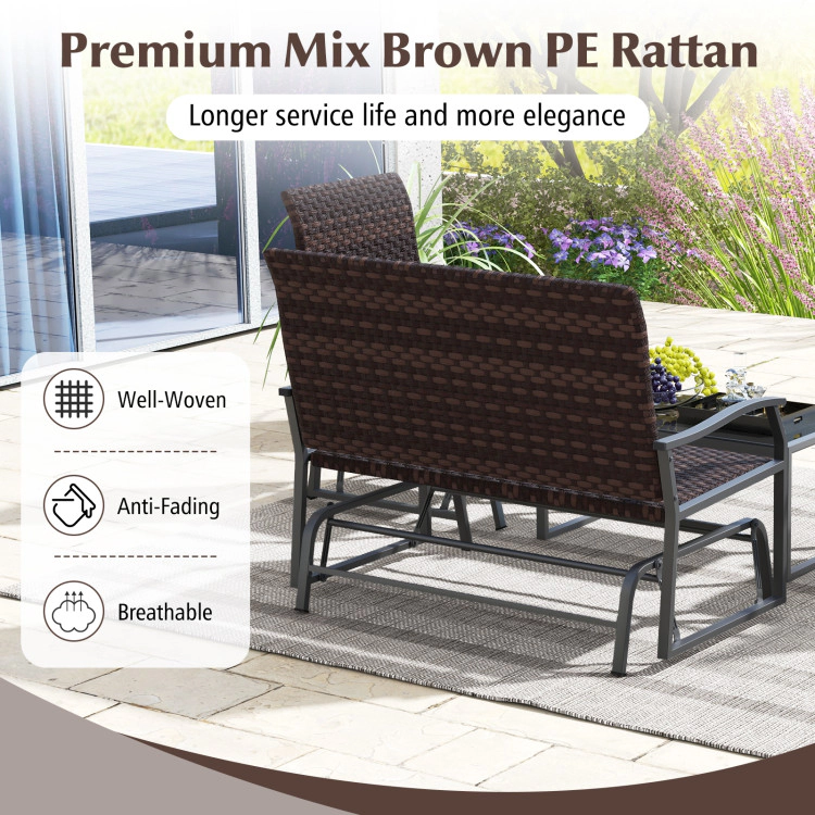 Hivvago 4 Piece Patio Gliding Furniture Set All Weather Wirh Tempered Glass Coffee Table
