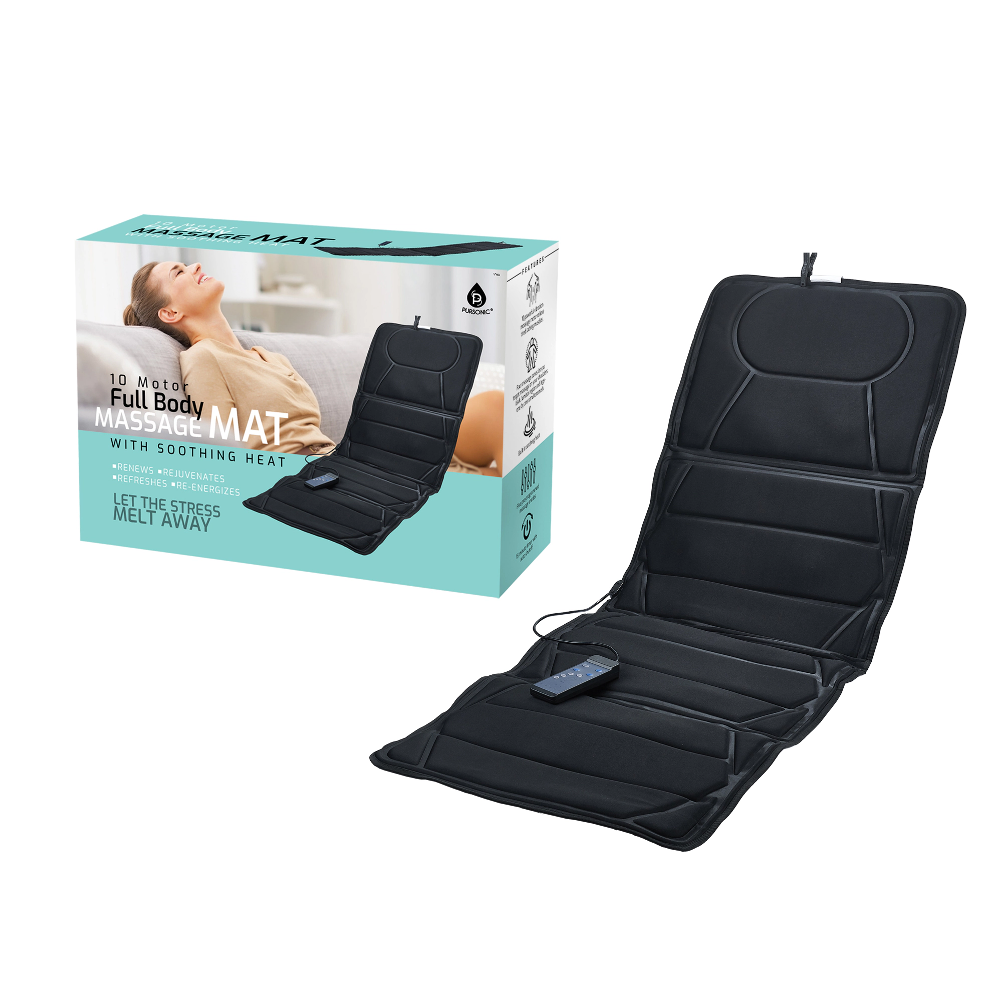 Pursonic Full-Body Massage Mat with Heat 2 pack – Multi-Zone Vibration Relief for Back, Lumbar & Legs