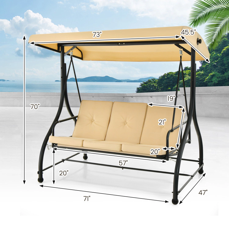 Hivvago 3 Seat Outdoor Porch Swing With Adjustable Canopy