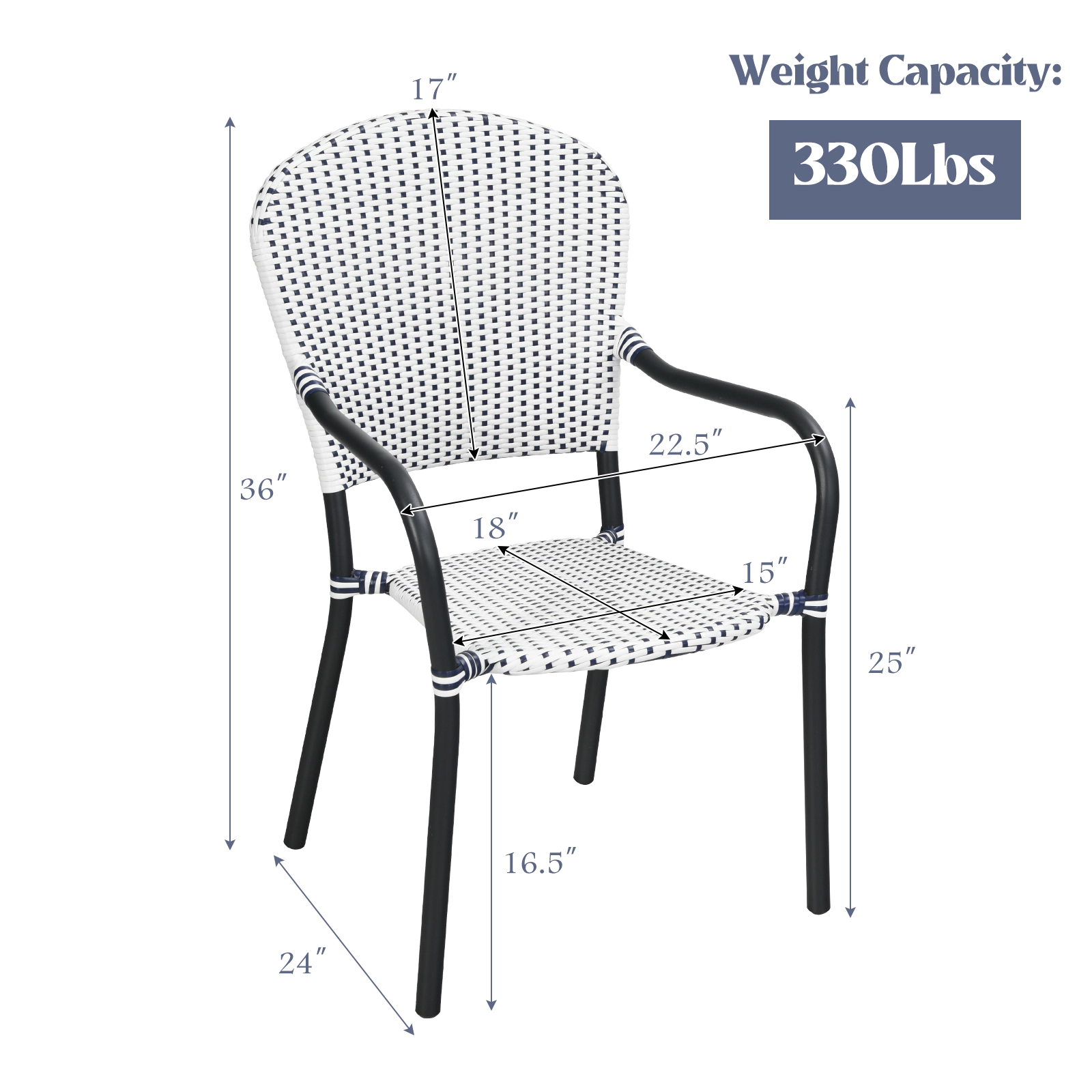 LJG Set of 4 Patio Rattan Stackable Dining Chair with