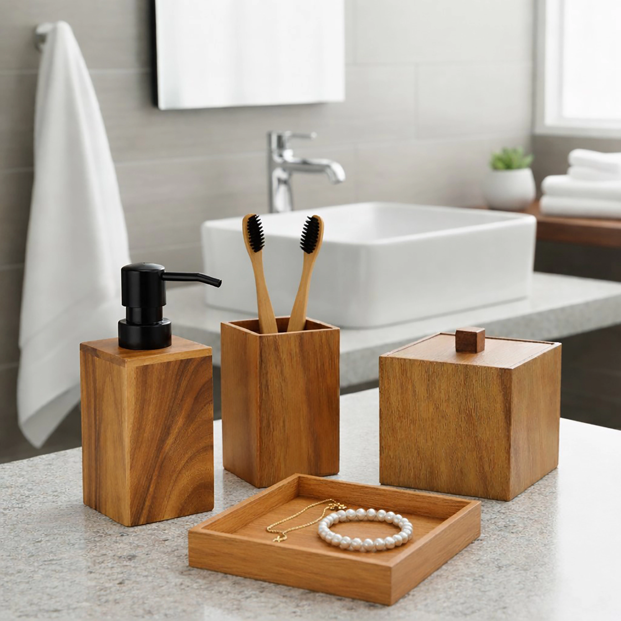 Evideco French Home Goods Acacia Wood 10 oz Refillable Soap Dispenser