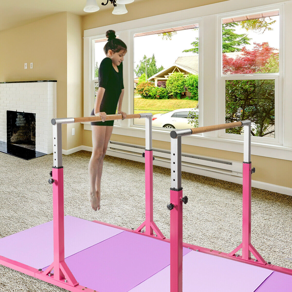 SUGIFT 220-lb Capacity 11-Level 38-in to 55-in Height Adjustable Kids Gymnastics Bamboo Parallel Bars