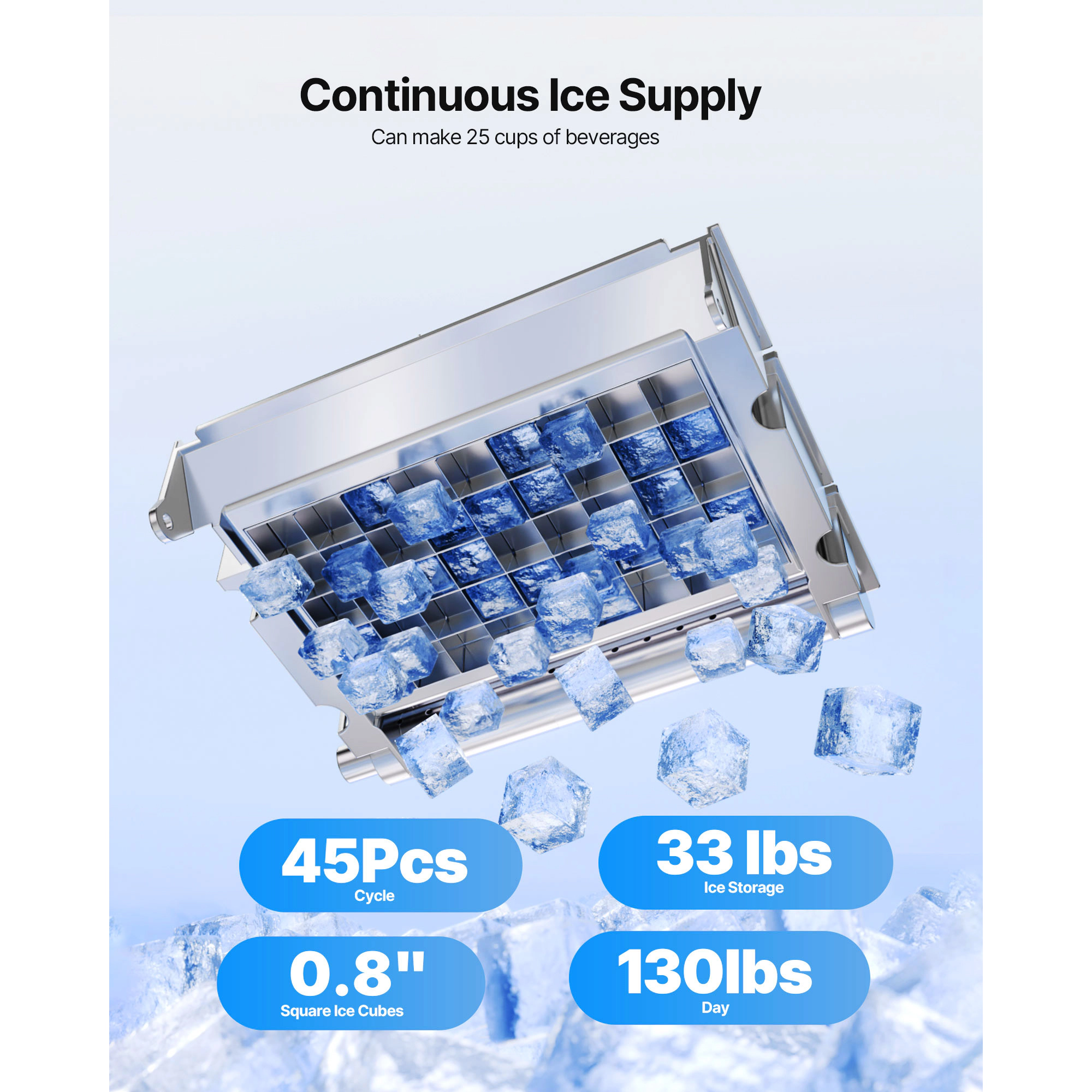 HONGGE Commercial Ice Maker Machine, with Storage, Freestanding Under Counter
