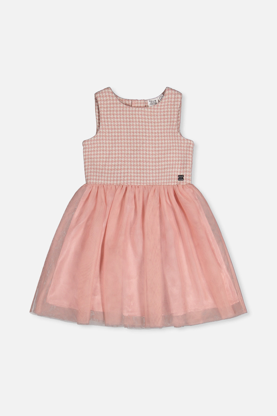 Deux par Girls Bi-Material Sleeveless Houndstooth Print Mesh Skirt Dress