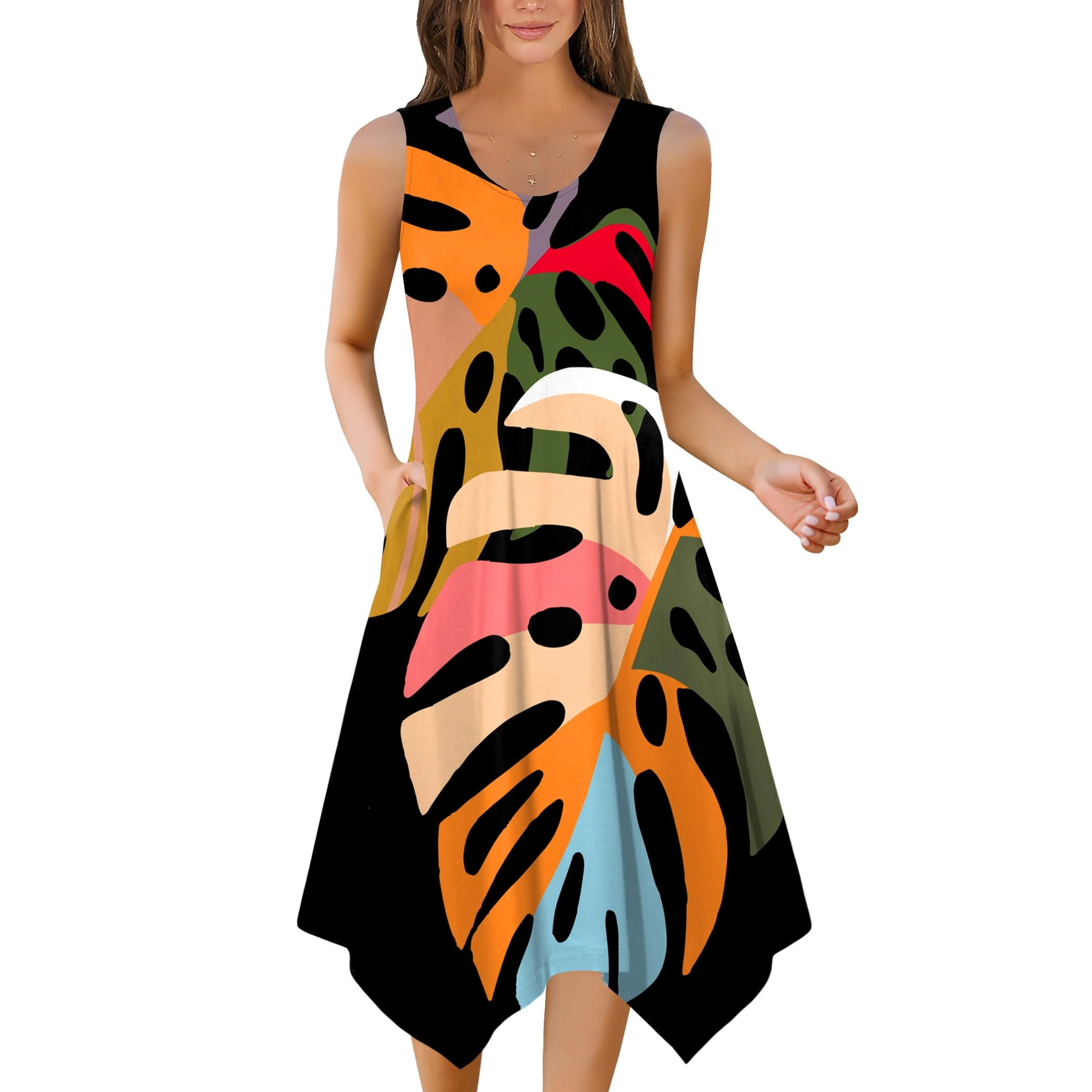 Zeagoo Women's Scoop Neck Sleeveless Midi Dress