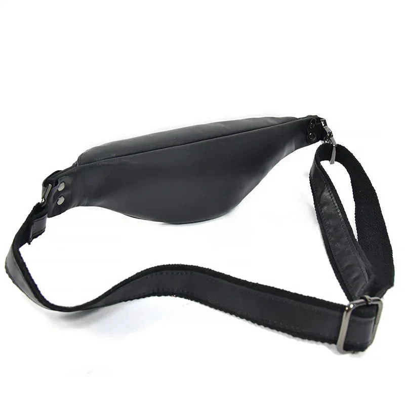 Steel Horse Leather Unisex Sigrid Smooth Black Leather Waist Bag | Smooth Black Leather Fanny Pack