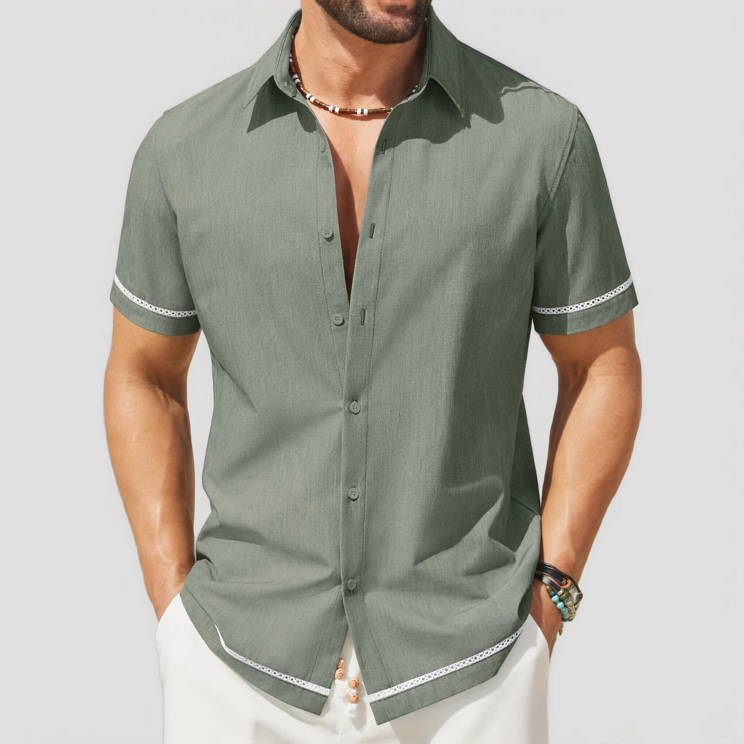 COOFANDY Mens Short Sleeve Button Down Shirts  Lapel Collar Eyelet Trim Tops