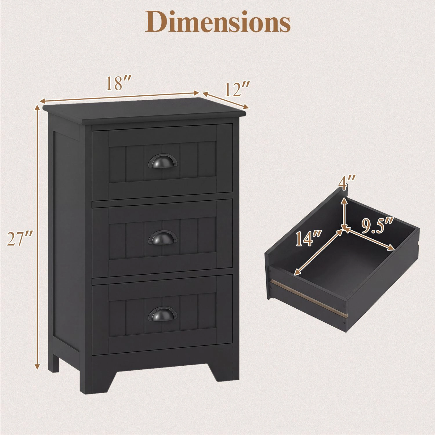 SlickBlue 3 Drawer End Table Nightstand Storage Cabinet