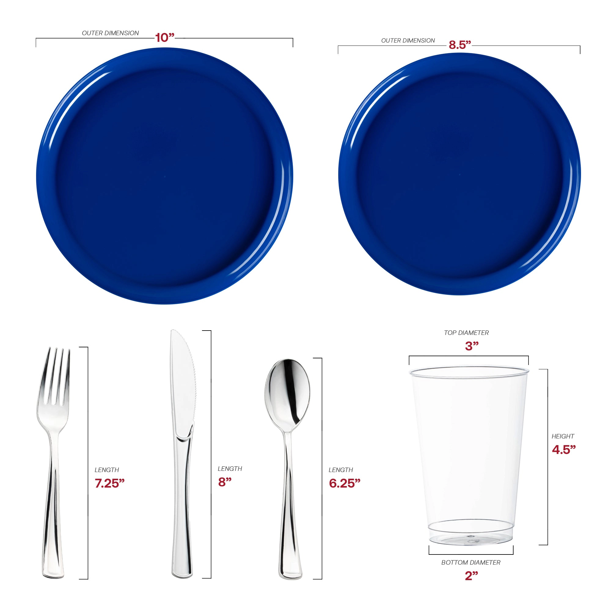 Smarty Had A Party Solid Blue Flat Round Disposable Plastic Wedding Value Set
