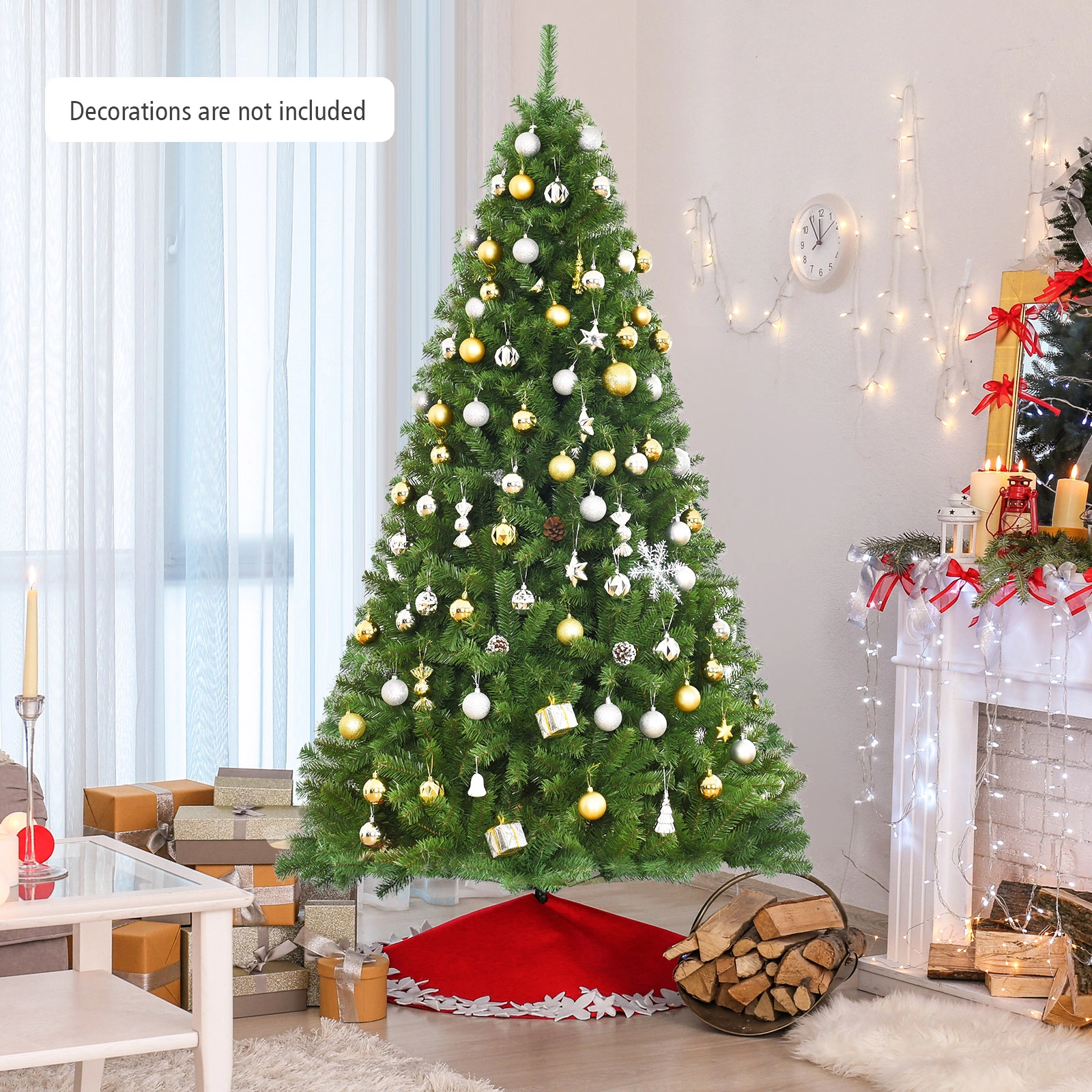 SUGIFT 7.5-ft Hinged 3 Section Iron Stand Unlit Artificial Christmas Tree 1346 Dense PVC Branch Tips Green