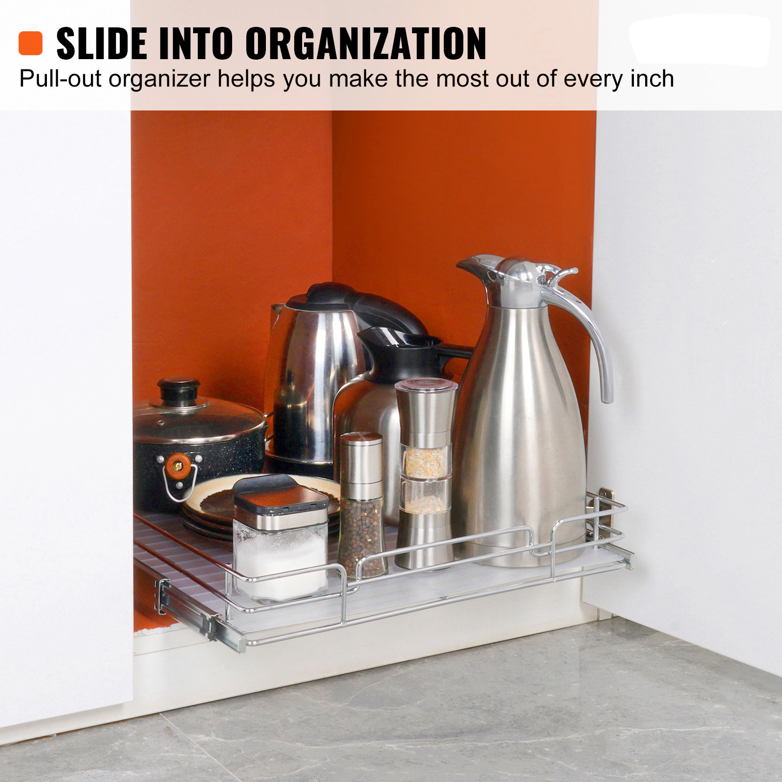 HONGGE Wx21"Dx3. 5" H Pull Out Cabinet Organizer Heavy Duty Slide Out Pantry Shelves Steel Roll Out Drawers Sliding