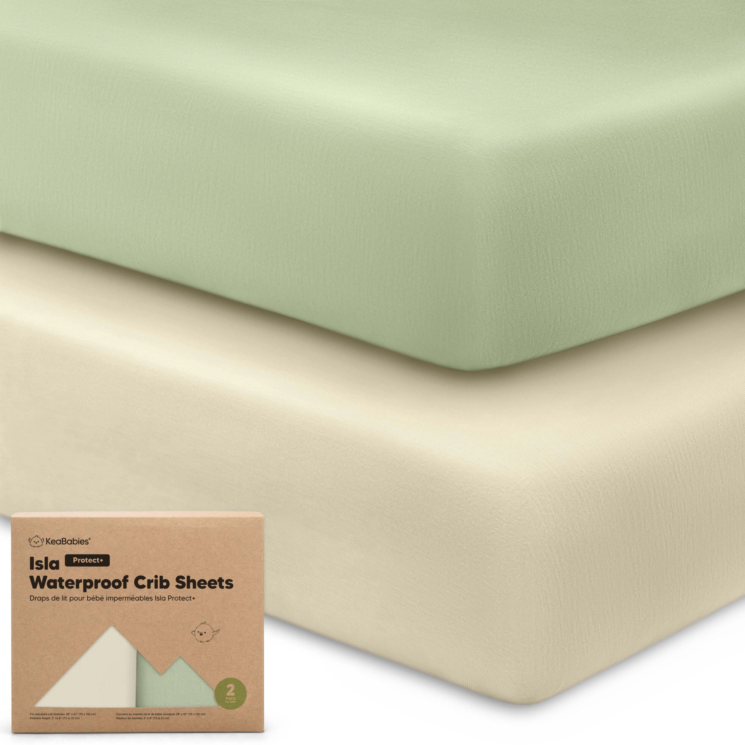 KeaBabies 2-Pack Isla [Protect+] Waterproof Crib Sheets