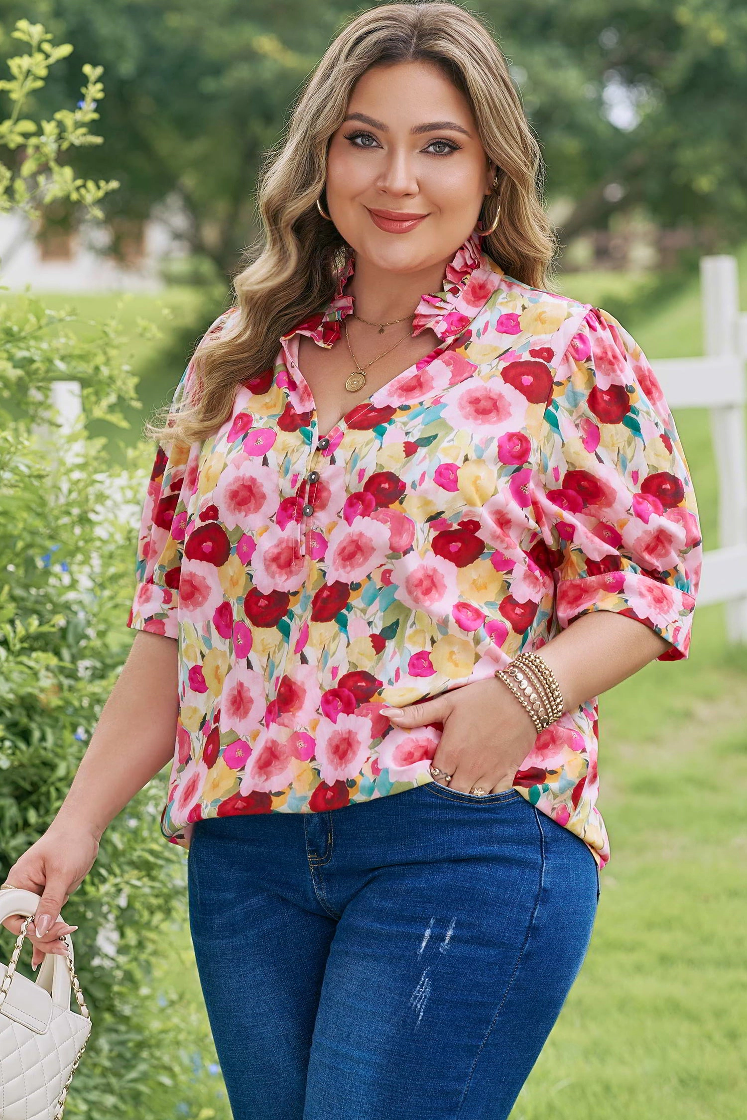 Threaded Pear Oaklynn Puff Short Sleeve PLUS Top