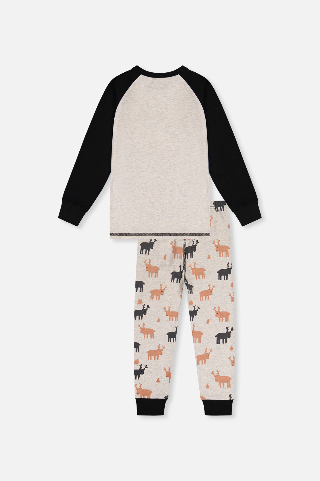 Deux par Deux Boys Organic Cotton Elk Print Two Piece Pajama Set with Raglan Sleeve Top and Waist Pants