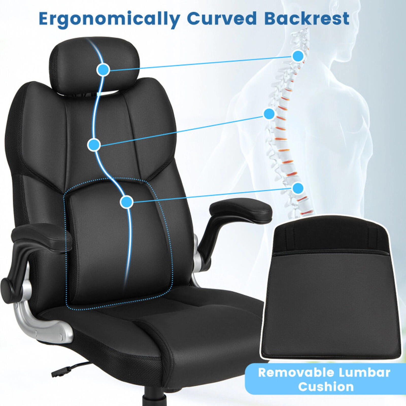 SUGIFT Kneading Massage Office Chair with Adjustable Headrest 29 x 30.5 x 47-51 in 22 x 22 in Seat 300-lb Capacity Black