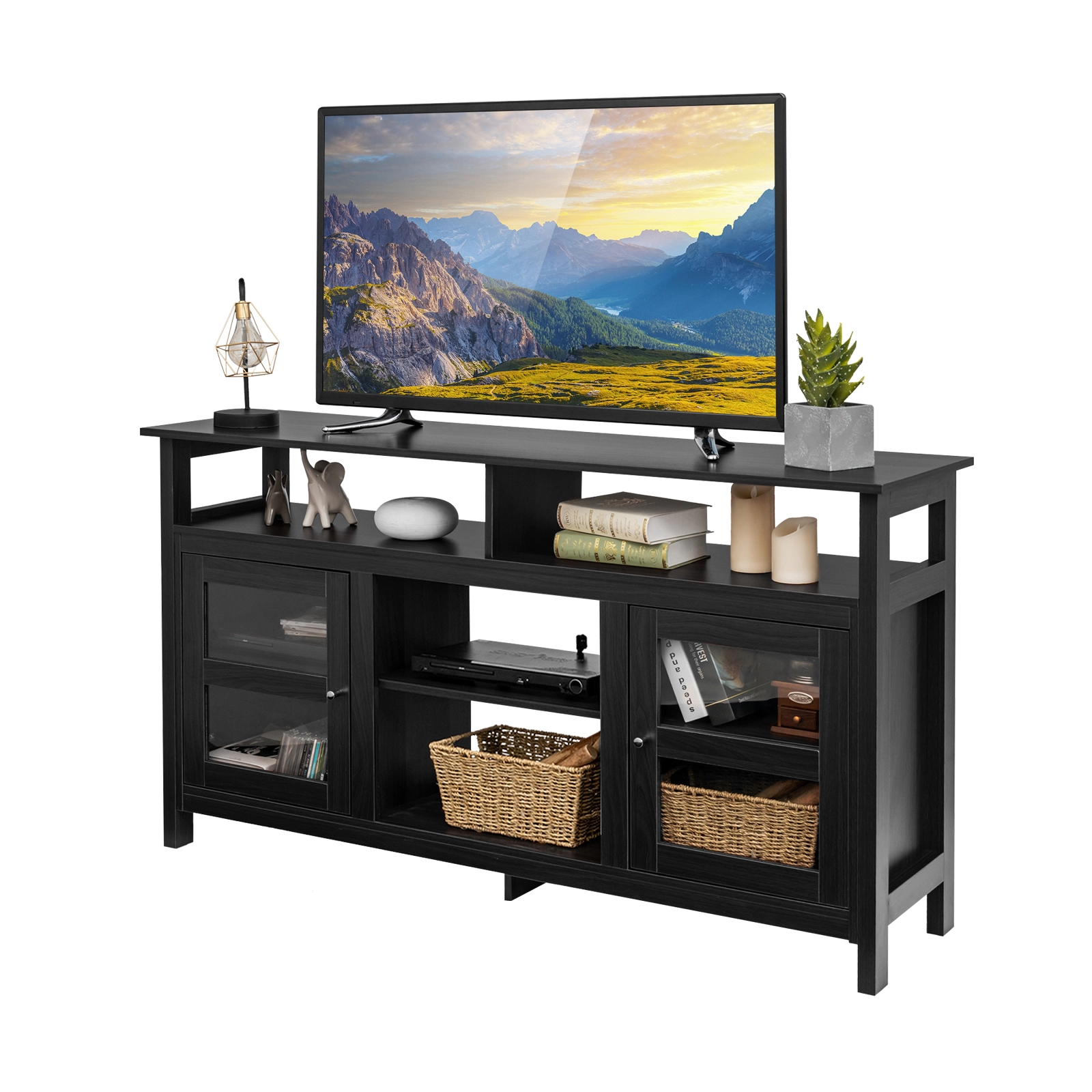 SUGIFT 58-in TV Stand Entertainment Console Center with 2 Cabinets 40-lb Tabletop Capacity Black