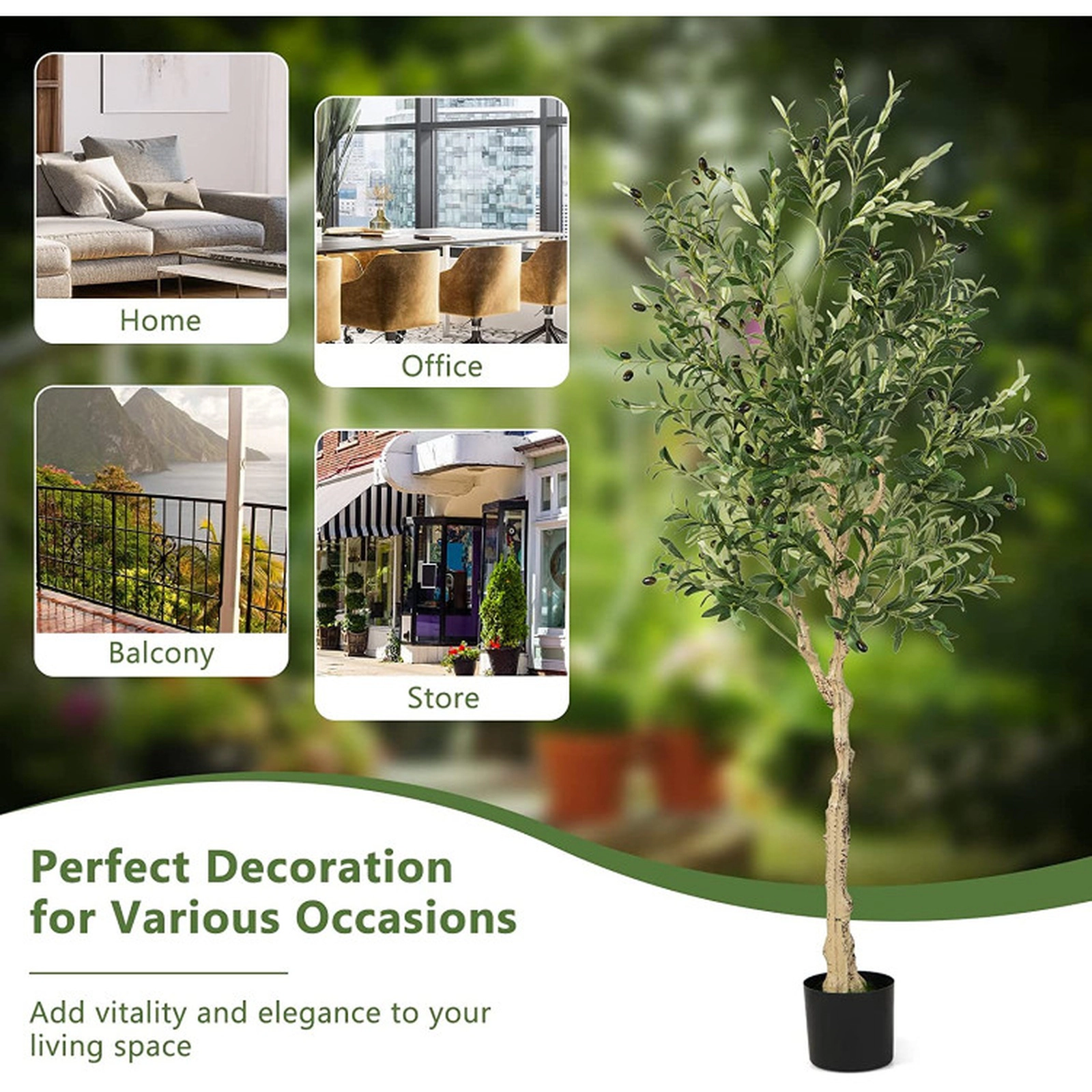 SUGIFT Set of 2 6-ft Artificial Olive Trees with 72 Faux Olives and Moss Topped Pots in Green