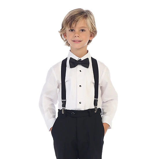 Gioberti Boy's White Tuxedo Dress Shirt, with Bow Tie and Metal Studs