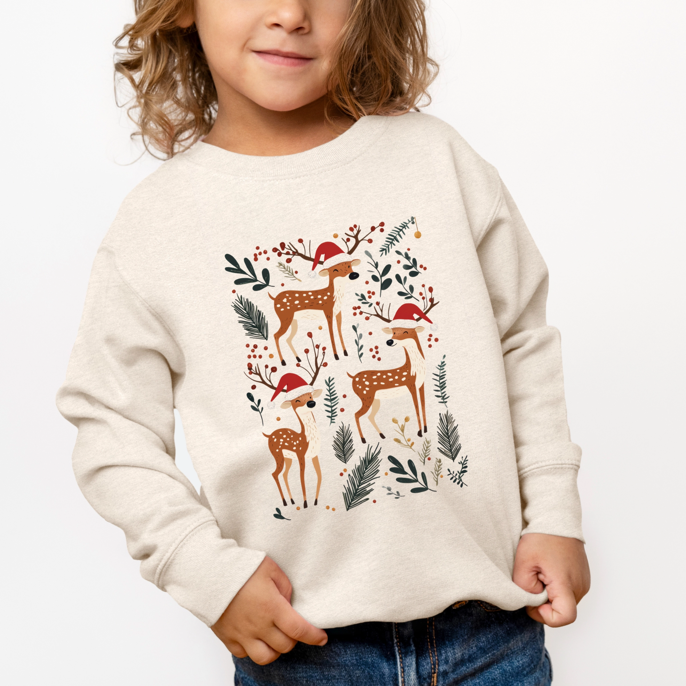 The Juniper Shop - Toddler Graphic Sweatshirt Christmas Deer and Foliage