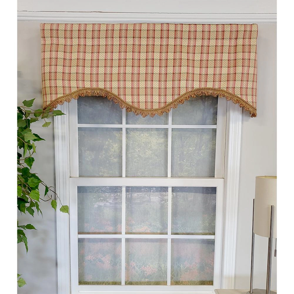 RLF Home Dotted Squares Cornice 3" Rod Pocket Lining Luxurious and Elegant Window Treatment Valance 50" x 17" Peach