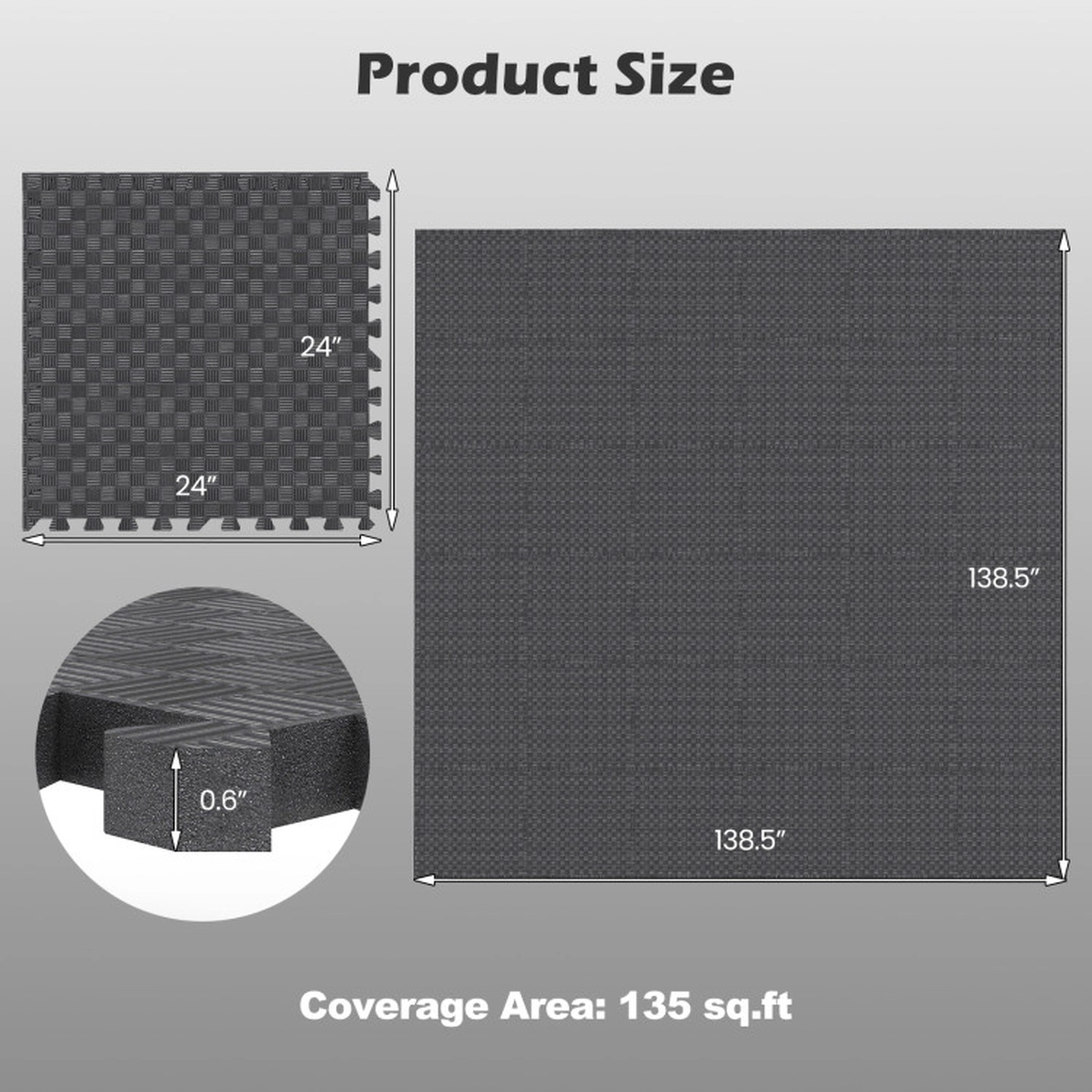 SUGIFT 12-Piece EVA Foam Interlocking Puzzle Exercise Mat Floor Tiles 24-in Square Each Black